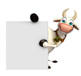 Fototapeta  - fun Cow cartoon character with white board