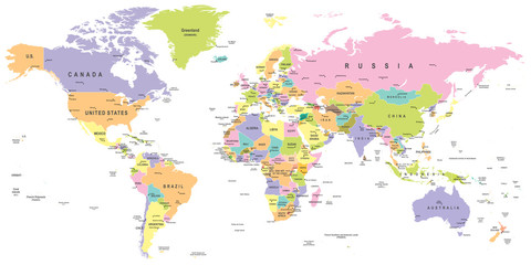  Colored World Map - borders, countries and cities - illustration


Highly detailed colored vector illustration of world map.