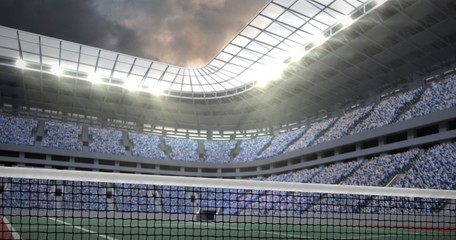 Composite image of digital image of tennis net on a white backgr