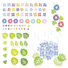 スタンプ風　花と植物のグラフィック素材
