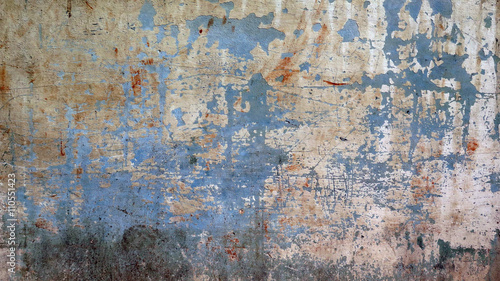 Wide Background In Blue / Background wall with scratched paint and patina. co...