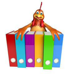 Sticker - fun  Chicken cartoon character with files