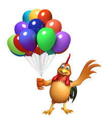 Poster - fun Chicken cartoon character with balloon