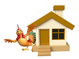 Poster - cute Chicken cartoon character with home