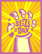 Seize the day! Hand grasping or catching the sun, carpe diem concept inspirational quote vector illustration
