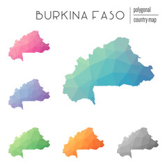 Wall Mural - Set of vector polygonal Burkina Faso maps. Bright gradient map of country in low poly style. Multicolored Burkina Faso map in geometric style for your infographics.