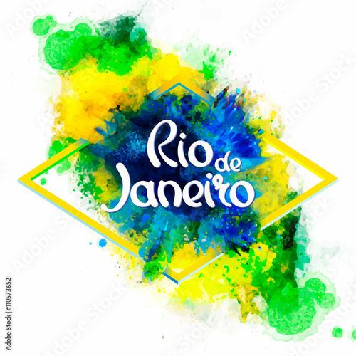 Inscription Rio de Janeiro on background watercolor stains Poster