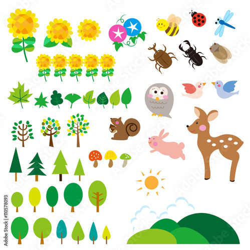夏の森 動物たち 昆虫 セット Stock イラスト Adobe Stock