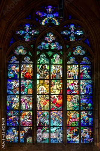 Alphonse Mucha Stained glass window in St Vitus Cathedral in Prague Poster