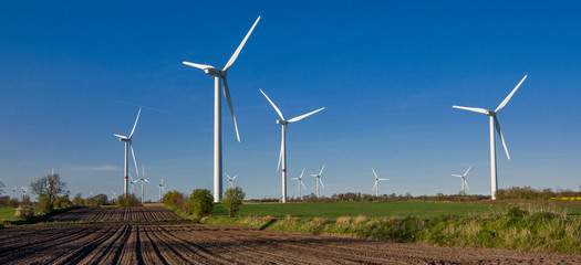 Windmills on the field. Alternative ecological energy.