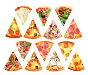 Poster - Different slices of pizza isolated on white