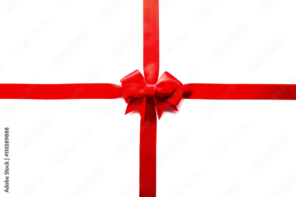 Two ribbons and bow, isolated on white