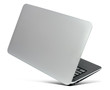 © velishchuk - Flying thin aluminium laptop, rear view,  isolated on a white