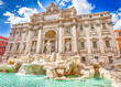 Spectacular Trevi Fountain, designed by Nicola Salvi Baroque era, in a sunny day, one of the most famous fountains in the world, capital of Rome, Lazio, Italy.