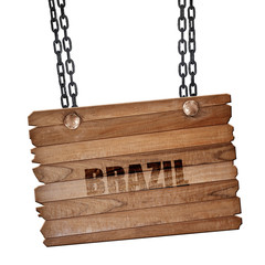 Greetings from brazil, 3D rendering, wooden board on a grunge ch