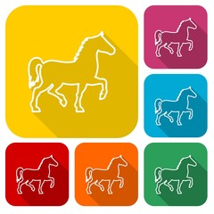 Sticker - Horse silhouette line icons set with long shadow