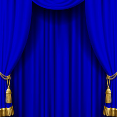 Poster - Blue curtain with gold tassels