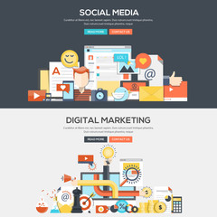 Wall Mural - flat design concept banner - social media and digital marketing