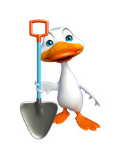 Duck Cartoon Character With Digging Shovel