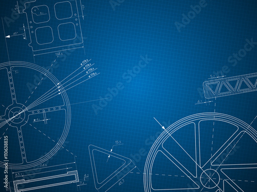 Fotografie, Obraz abstract blue print gear technology background