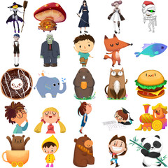 Poster - Creative Illustration and Innovative Art: Child Story Character Set 1 iSolated on White Background, boy, girl, animal, panda etc. Realistic Fantastic Cartoon Style Character Design, Story, Card Design