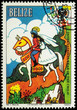 Prince with princess at horse - scene from a fairy tale on posta