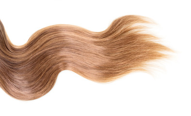 Brown, long, wavy hair on an isolated white 