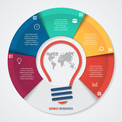 Vector idea pie chart infographic template for graphs, charts, diagrams. Business concept with 5 options, parts, steps, processes.