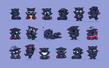 Isolated Emoji Character Cartoon Black Cat Stickers Emoticons With Different Emotions