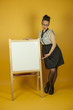 Cute full shot pin up girl with whiteboard