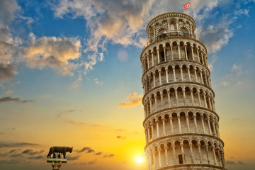 Leaning tower and the cathedral baptistery, Italy