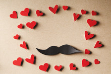 Paper Mustache With Small Red Hearts
