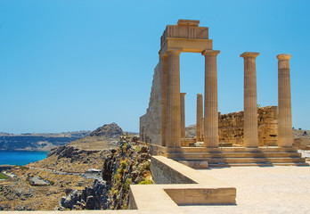 Wall Mural - Picturesque view of Lindos St.Pauls Bay from Acropolis, Rhodes, Greece