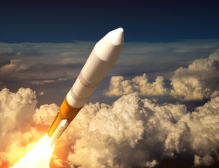 Wall Mural - cargo launch rocket in the clouds