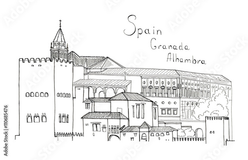 Hand Drawn Sketch Illustration Architecture Landmark Of Spain Granada Alhambra Architectural Ensemble Isolated Buy This Stock Illustration And Explore Similar Illustrations At Adobe Stock Adobe Stock