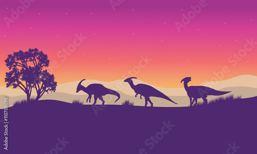 Fotografía Silhouette of parasaurolophus lined