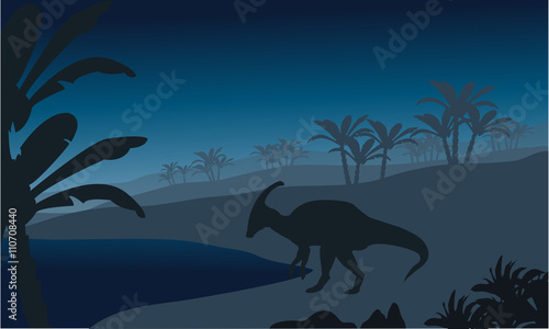 Fotomural Silhouette of single parasaurolophus