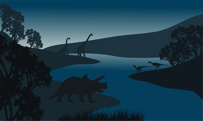 Plakat afryka dinozaur wzgórze zwierzę drzewa