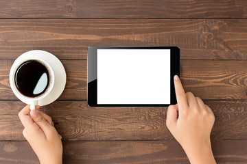 Aufkleber - female toch on digital tablet blank screen on top view