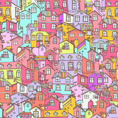  Hand drawn background with doodle houses.