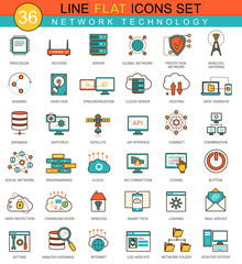 Poster - Vector Network technology flat line icon set. Modern elegant style design for web.