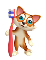 Sticker - cat cartoon character with tooth brush