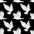 Seamless pattern with flying raven and dove. 