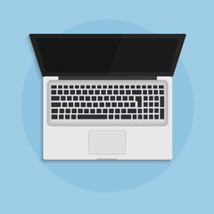 Wall Mural - laptop open in flat style top view concept illustration.