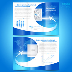 Wall Mural -  brochure design template tri-fold airplane flight line takeoff