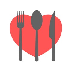 Sticker - Fork and knife and spoon with heart shape