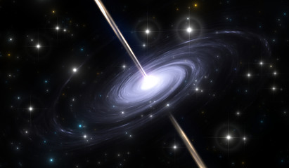 Wall Mural - space object with extreme-energy cosmic ray. black hole shoots out plasma jets