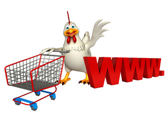 Canvas Print - fun Hen cartoon character with trolly and www. sign