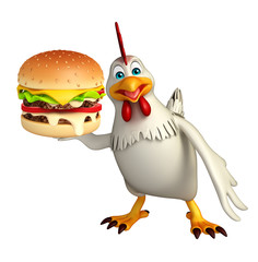 Wall Mural -  Hen cartoon character with burger