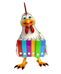 Sticker - Hen cartoon character with files